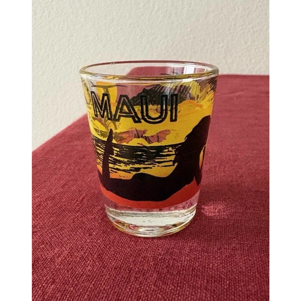 Vintage 1980s/1990s Libbey Maui Souvenir Shot Glass Surfer Girls Hawaii Beach